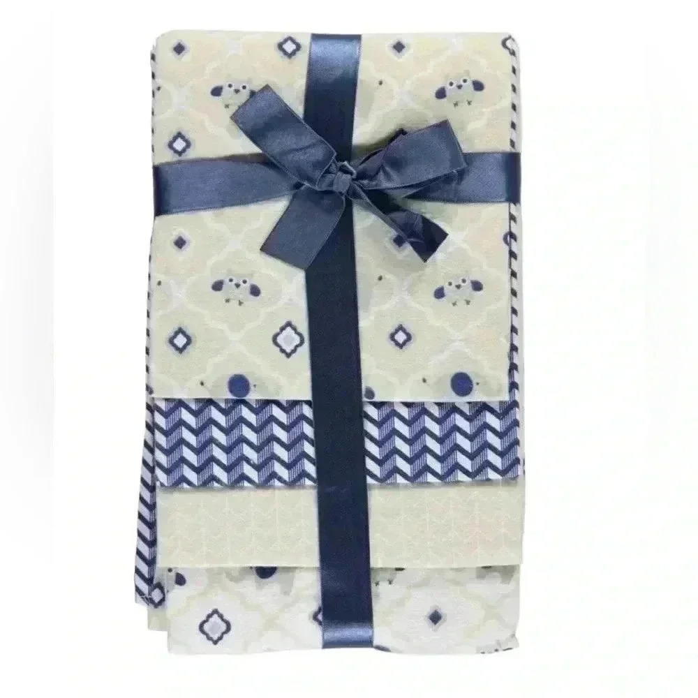 Cribmates Baby Receiving Blankets, Happy Owl, Navy/White - 4 pack Flannel 28x28